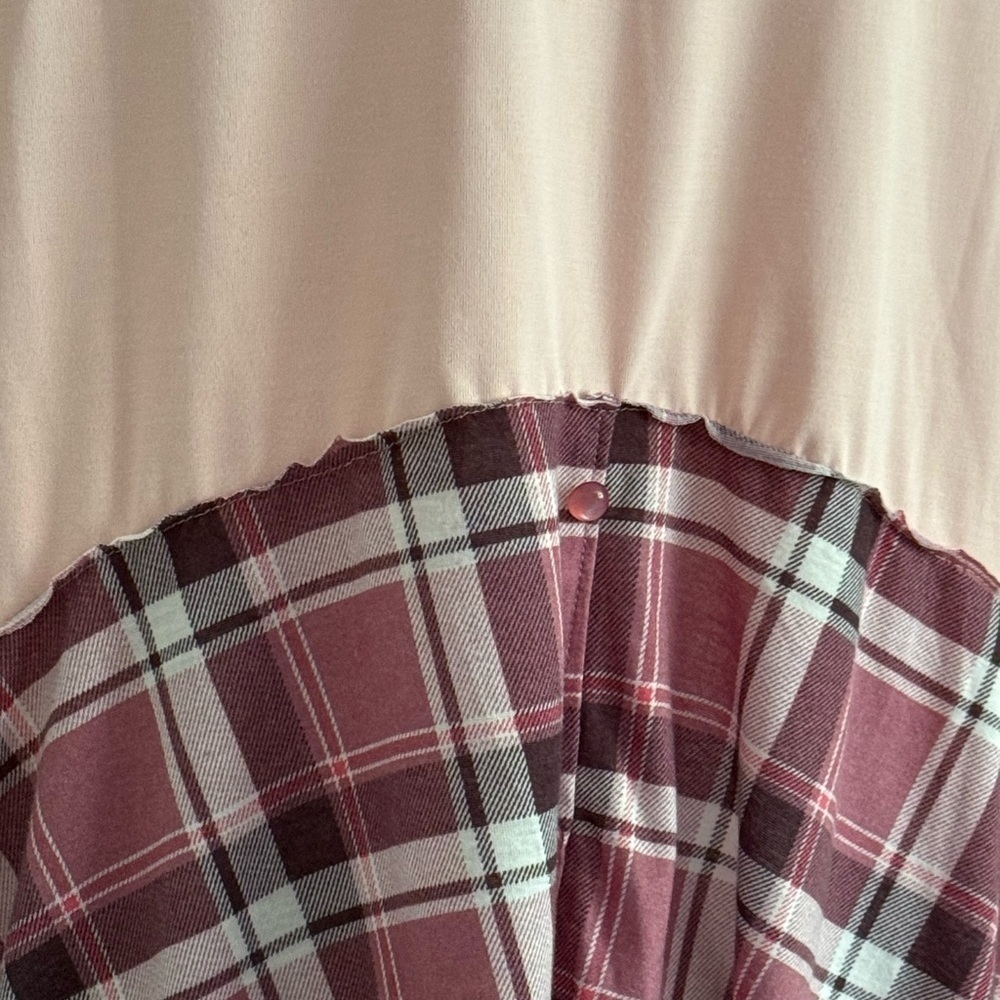 Upcycled Tunic Top Pink Plaid Knit Bottom Boho Mixed Media XL - Picture 6 of 12